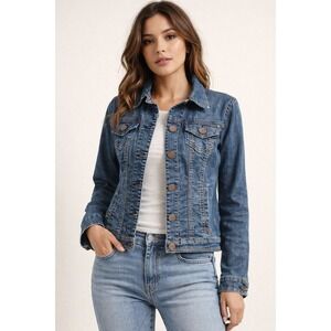 Guess Womens Medium Wash Denim Trucker Jacket Blue XS